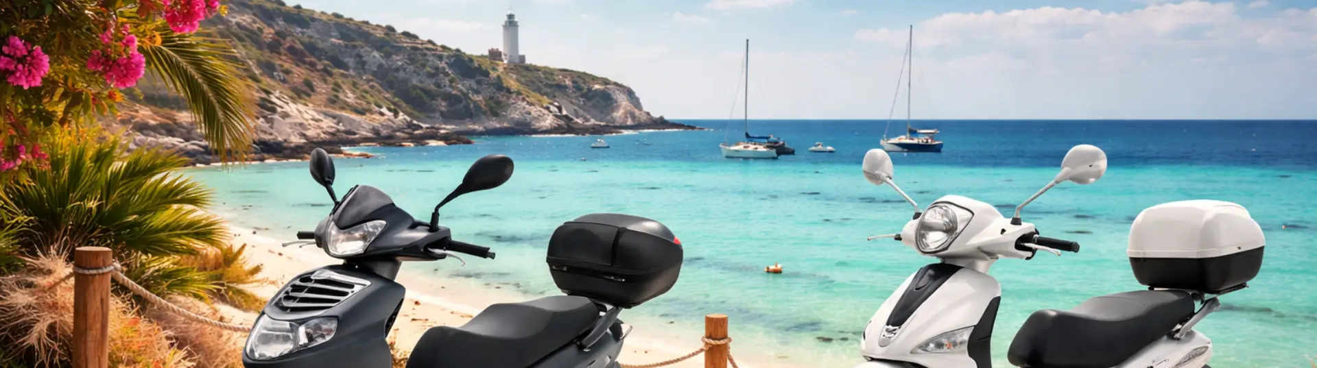 Motos de alquiler en una playa de Formentera